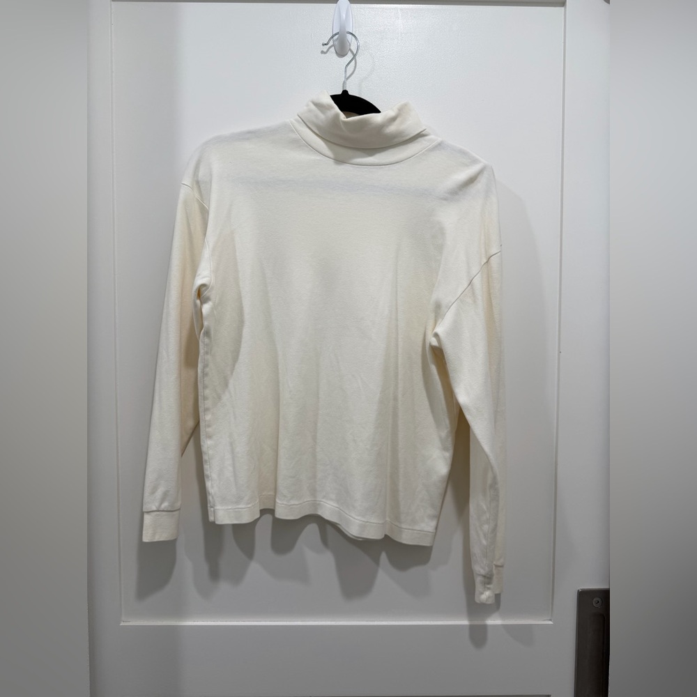Eddie Bauer White Turtleneck Top L 100% Cotton Long Sleeve Classic